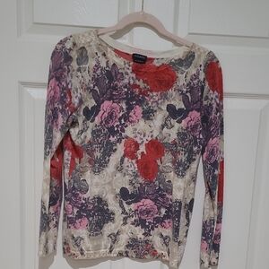 Valentino Red and Pink Floral Long Sleeve Top from Talbots with Merino wool.